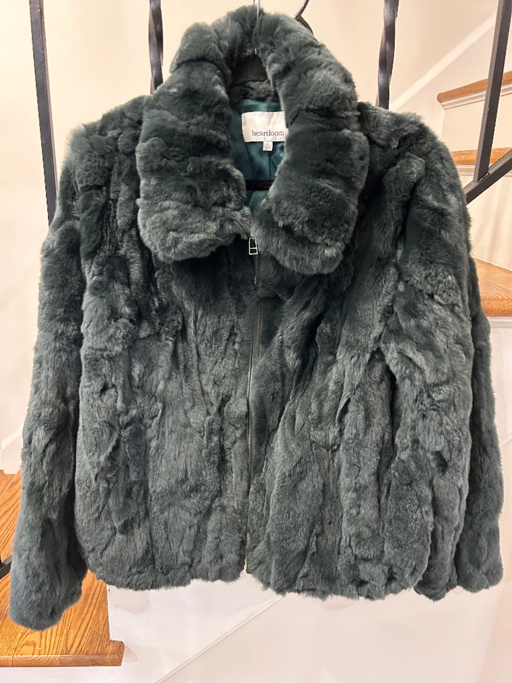 Heartloom Genuine Rex Rabbit Fur Jacket Green Size L